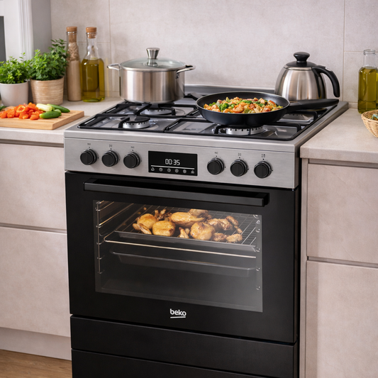 Cuisinière BEKO mixte installée dans cuisine moderne à Dakar
