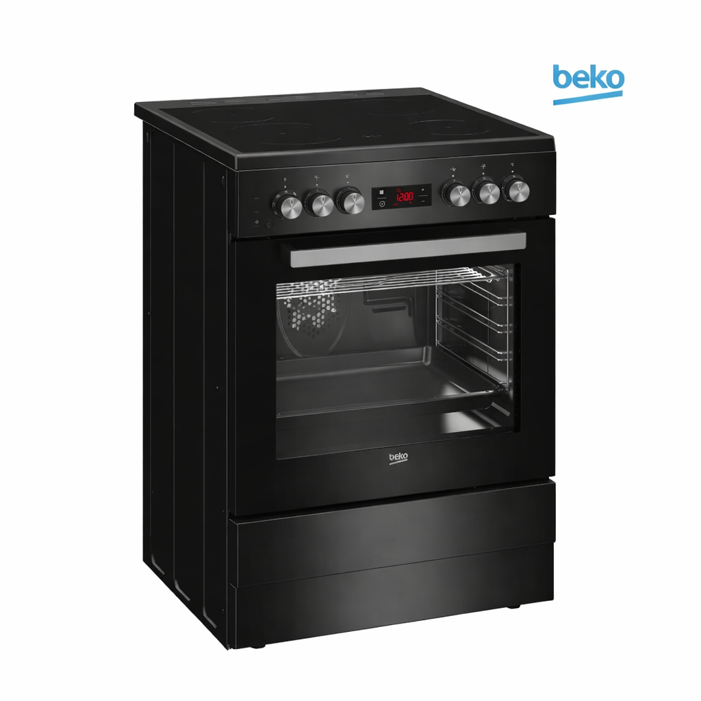 Cuisinière BEKO induction noir design moderne vue en angle