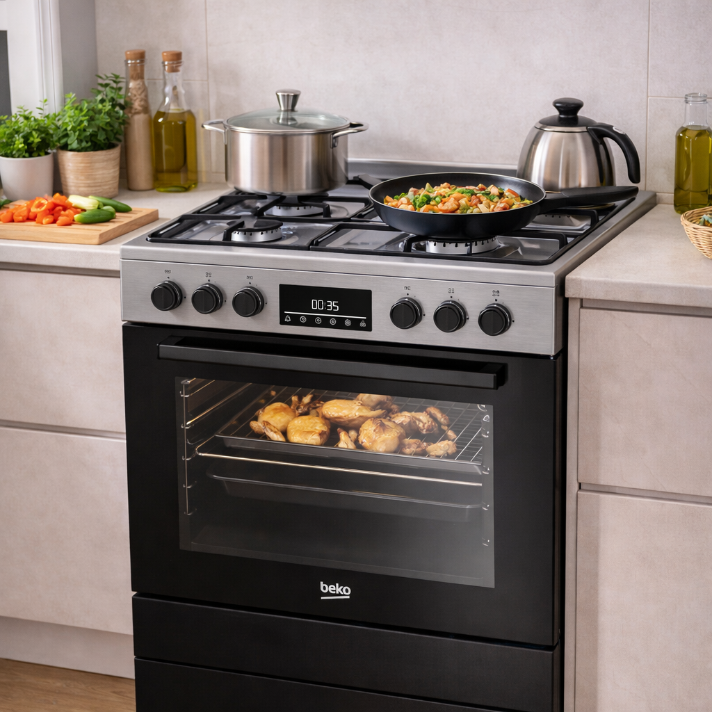 Cuisinière BEKO mixte installée dans cuisine moderne à Dakar