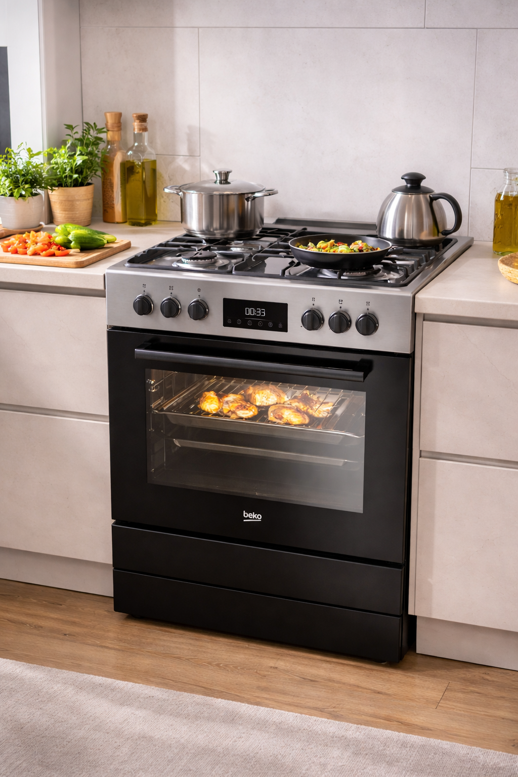 Cuisinière BEKO mixte installée dans cuisine moderne à Dakar