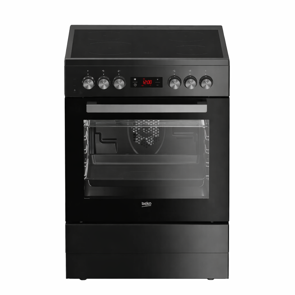 Vue de face cuisinière BEKO induction avec commandes et four