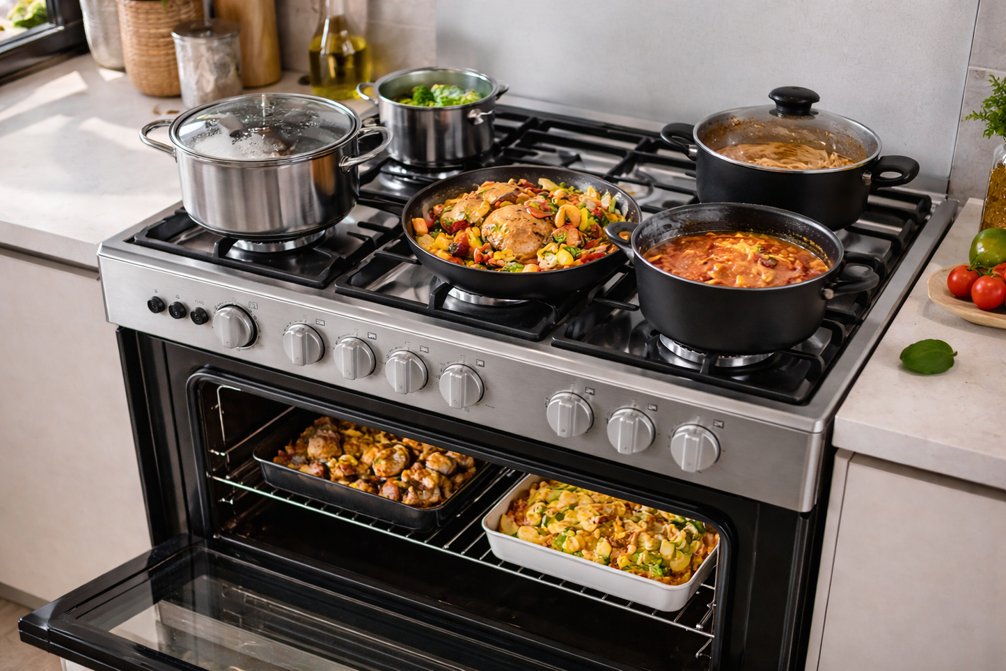 Cuisinière Hisense en utilisation avec plusieurs plats