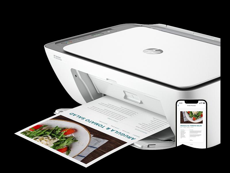 Imprimante HP DeskJet 2876 avec scanner ouvert en utilisation