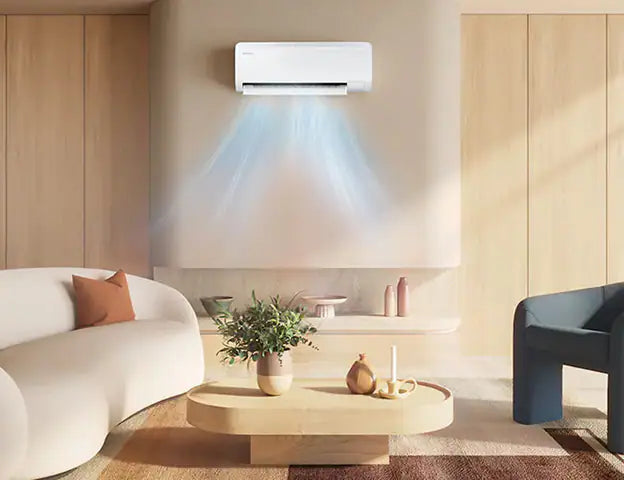 Flux d’air frais climatiseur Samsung refroidissement rapide et homogène avec effet bleu