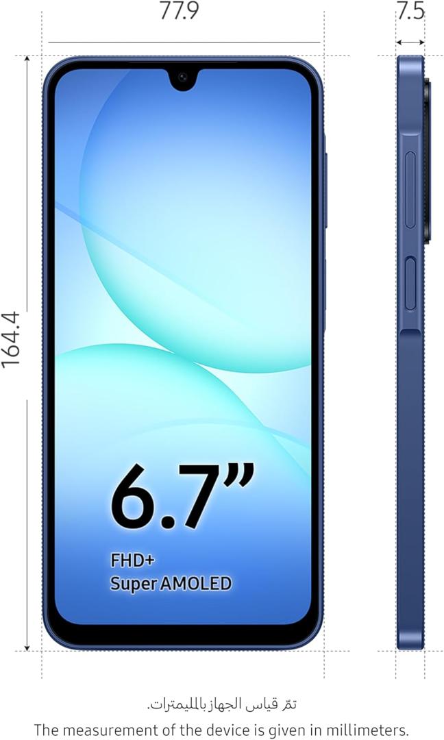 Smartphone Samsung Galaxy A17 noir vue de face sur fond blanc